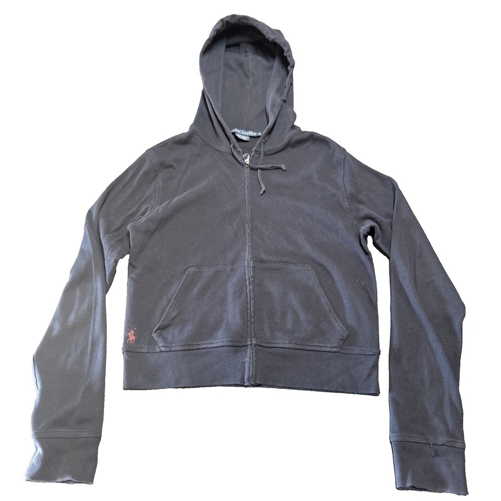 Y2K Ralph Lauren zip up‎ hoodie tagged size M Preppy Logo Vintage Navy Blue